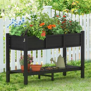 LUE BONA Raised Garden Bed Elevated Wood Planter Box Stand for Backyard Patio Balcony-Black DPTHD23002-2