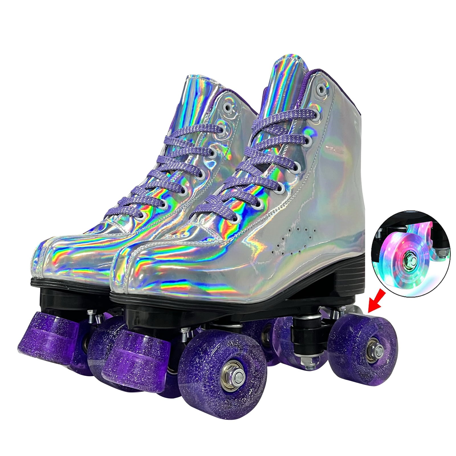 Roller Skates for Women Laser Quad Roller Skates Classic High-top Skates Fashion Lace-up Roller Skates Best Gift for Beginner Indoor Outdoor, Sliver, 8