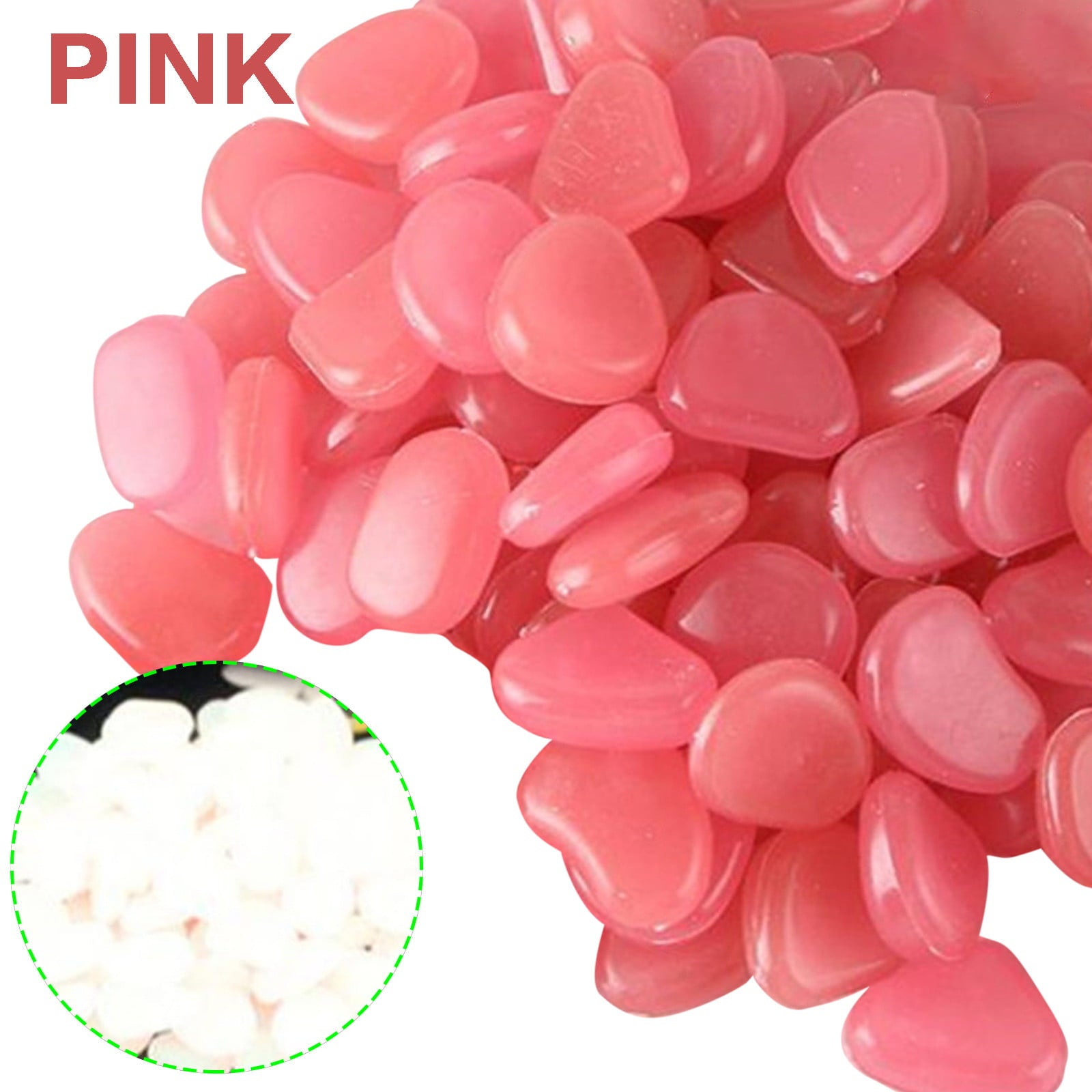 Baofu 100Pcs Luminous Stone Glow in The Dark Pebbles Rocks Decor for Walkway Yard Grass Fish Tank Pink