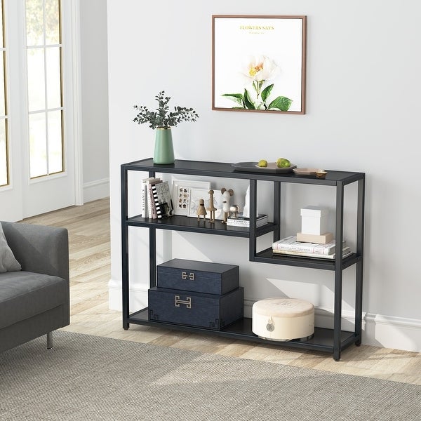 Console Table， 43 Inch Small Black Entryway table with Storage Shelves