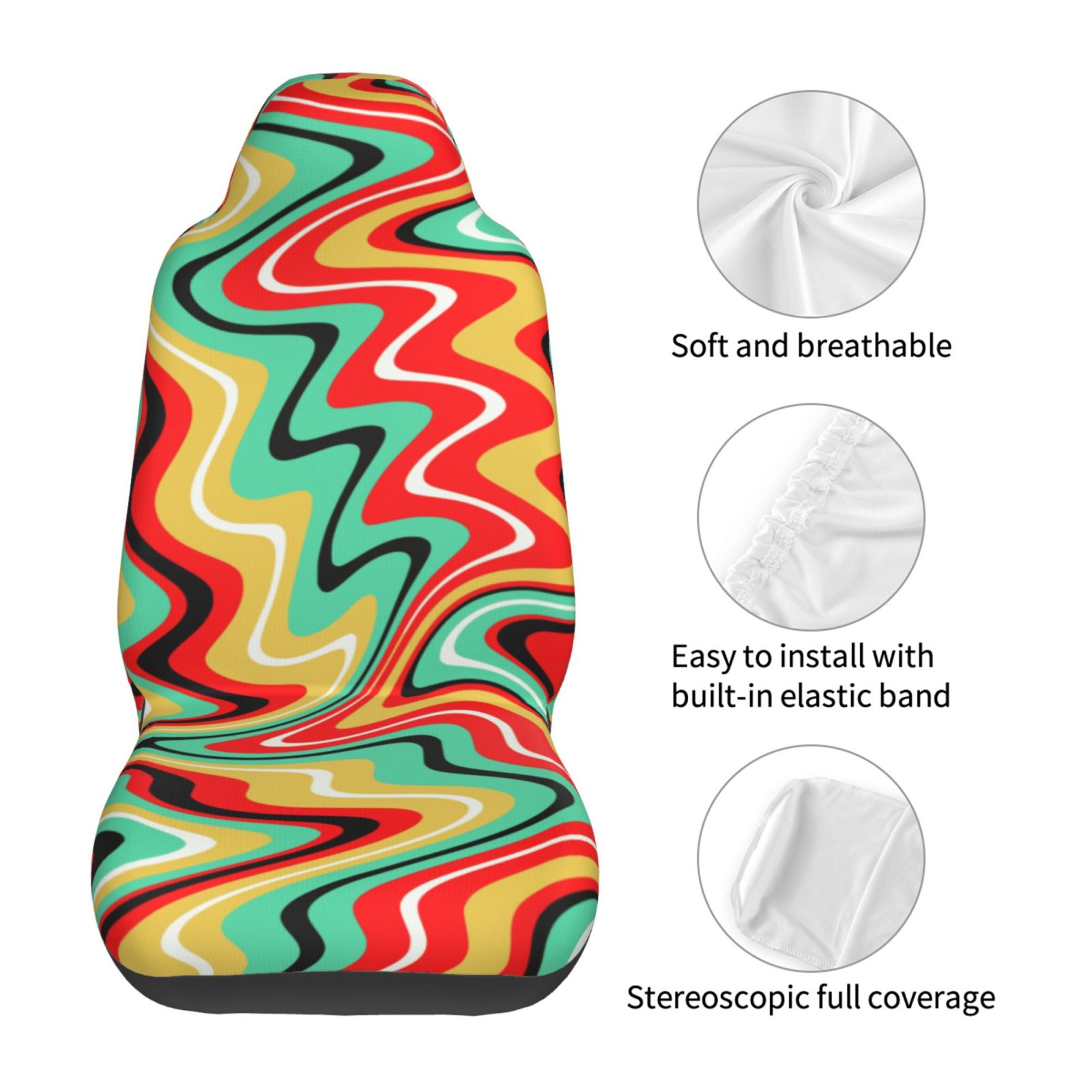 TEQUAN Front Seat Covers， Psychedelic Waves Curved Lines Pattern 2 Piece Car Seat Cover Fit Most Car SUV Truck Van