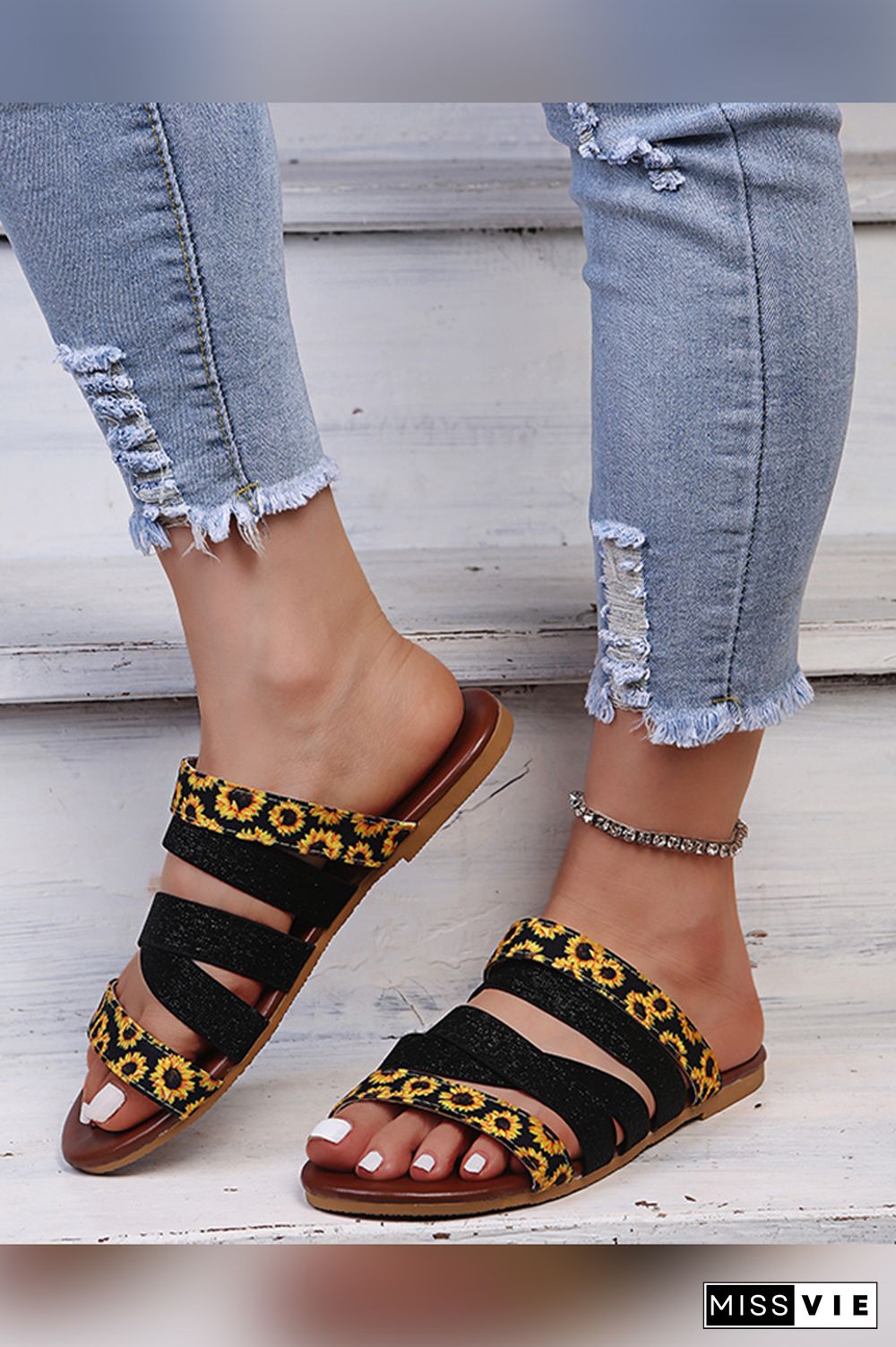 Daisy Print Flat Sandals Wholesale