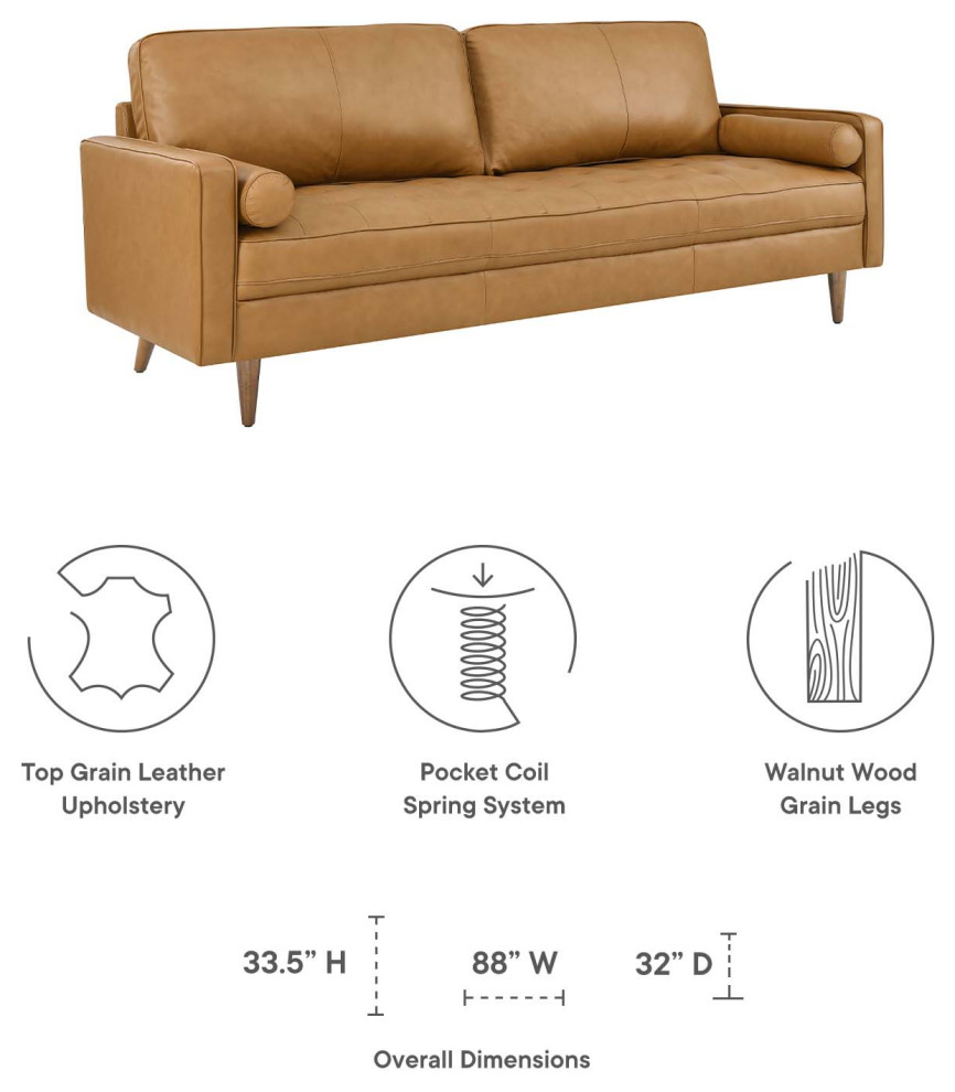 Valour 88 quotLeather Sofa   Midcentury   Sofas   by Modway  Houzz