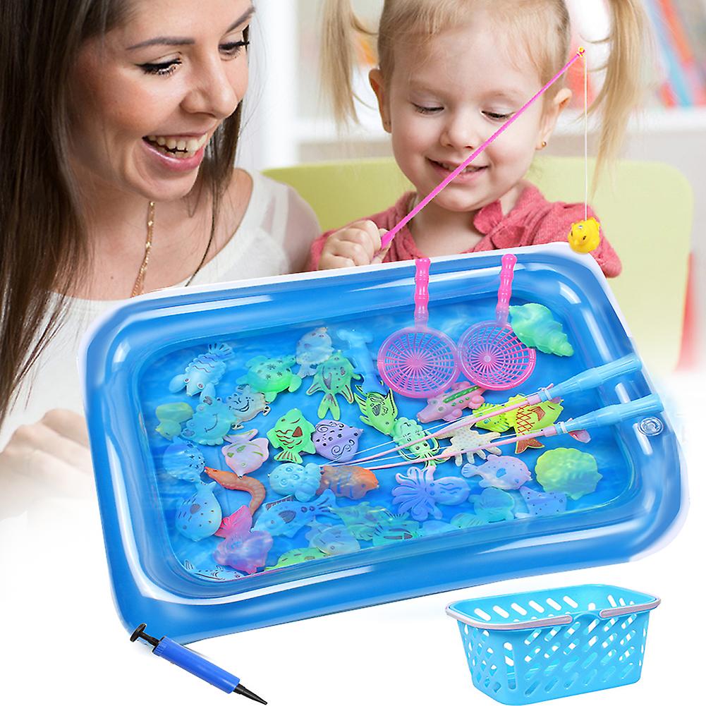 52 Piece Set Double Layer Round Pool Magnetic Fishing Toy With 2 Storage Basket Outdoor Fishing Toy Summer Swimming Pool Baby Playing In Water Toys Fo