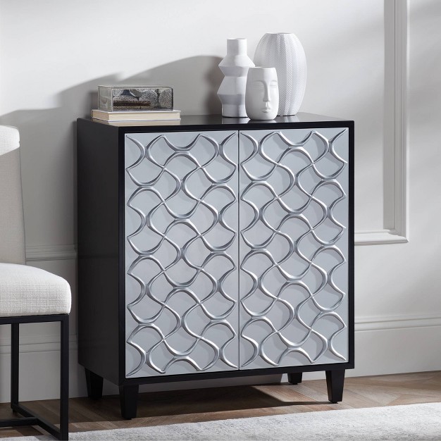 Wide Black And Silver Accent Cabinet