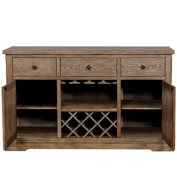 Wood Server With Three Drawers And Two Door， Light Oak Brown