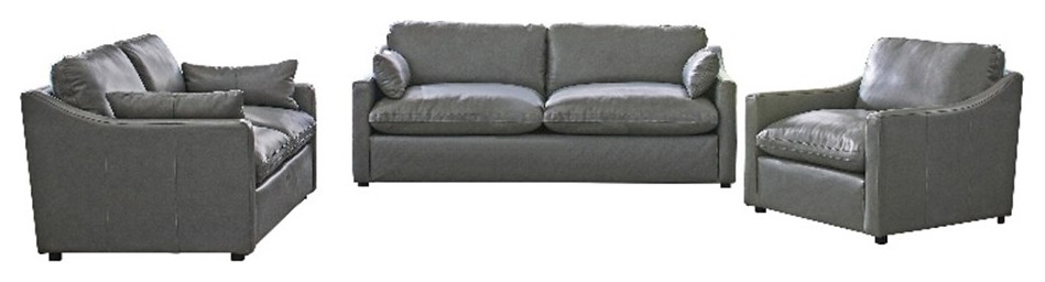 Coaster Grayson 3 Piece Sloped Arm Upholstered Leather Sofa Set in Gray   Contemporary   Living Room Furniture Sets   by Homesquare  Houzz