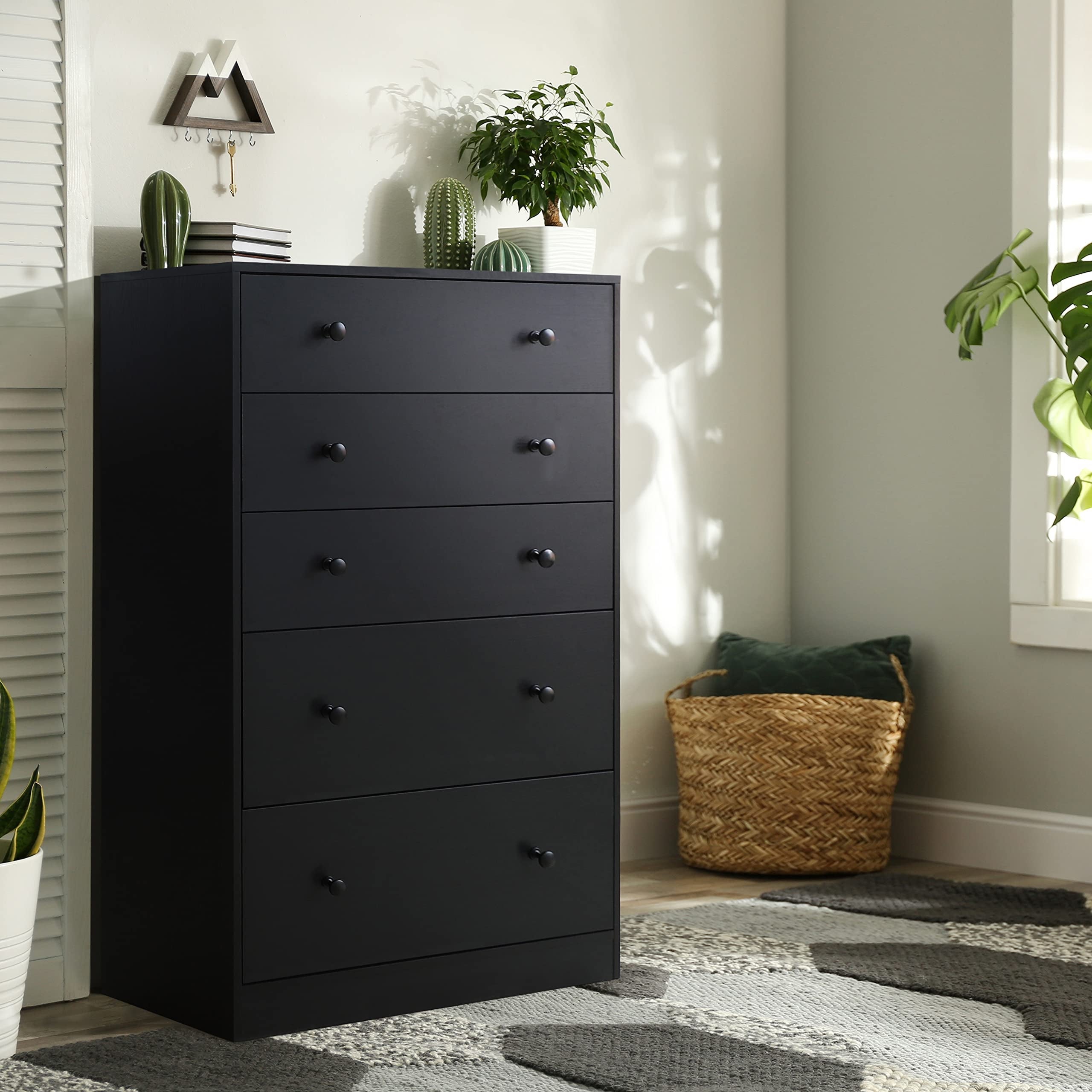 Tall Dresser for Bedroom， 5 Drawer Dresser Chest of Drawers， 47.6 Clothes Storage Cabinet with Anti-tip System - as picture - - 37668284