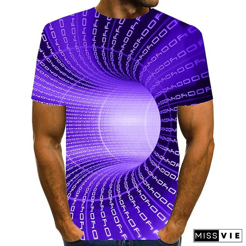 Summer Fashion Casual Short-sleeved Men's T-shirt Round Neck 3D Visual Misprint Green Purple Pink Red Blue