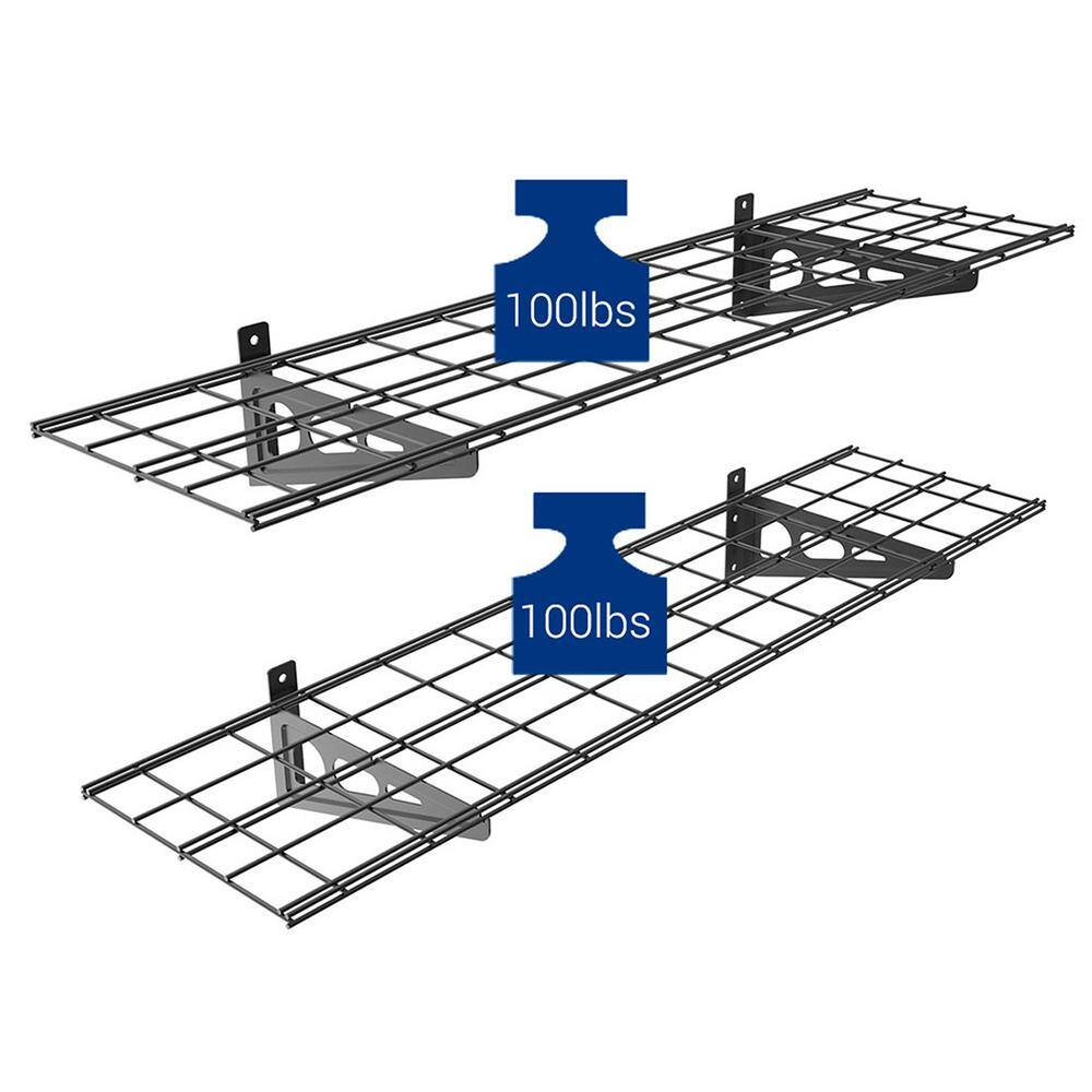 FLEXIMOUNTS 12 in. x 48 in. Steel Garage Wall Shelf with Brackets in Black WR14B-E