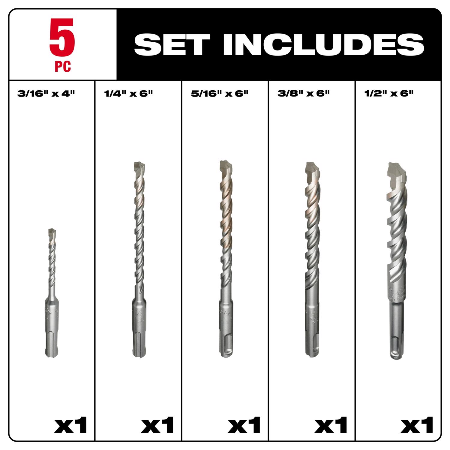 MW M/2 Carbide Tipped Hammer Bit Set 5 pc