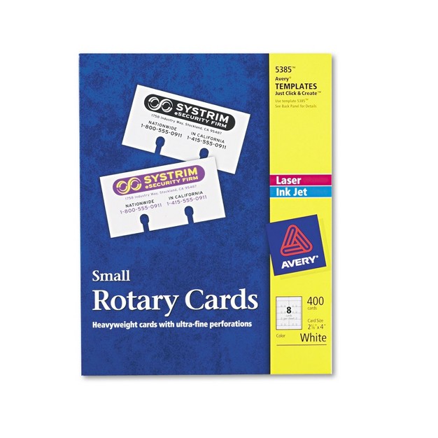 Avery Small Rotary Cards Laser inkjet 2 1 6 X 4 8 Cards sheet 400 Cards box 5385