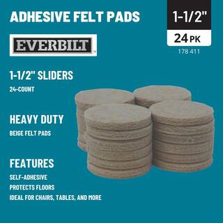 Everbilt 1-12 in. Beige Heavy Duty Self-Adhesive Round Felt Furniture Pads (24-Pack) 49976