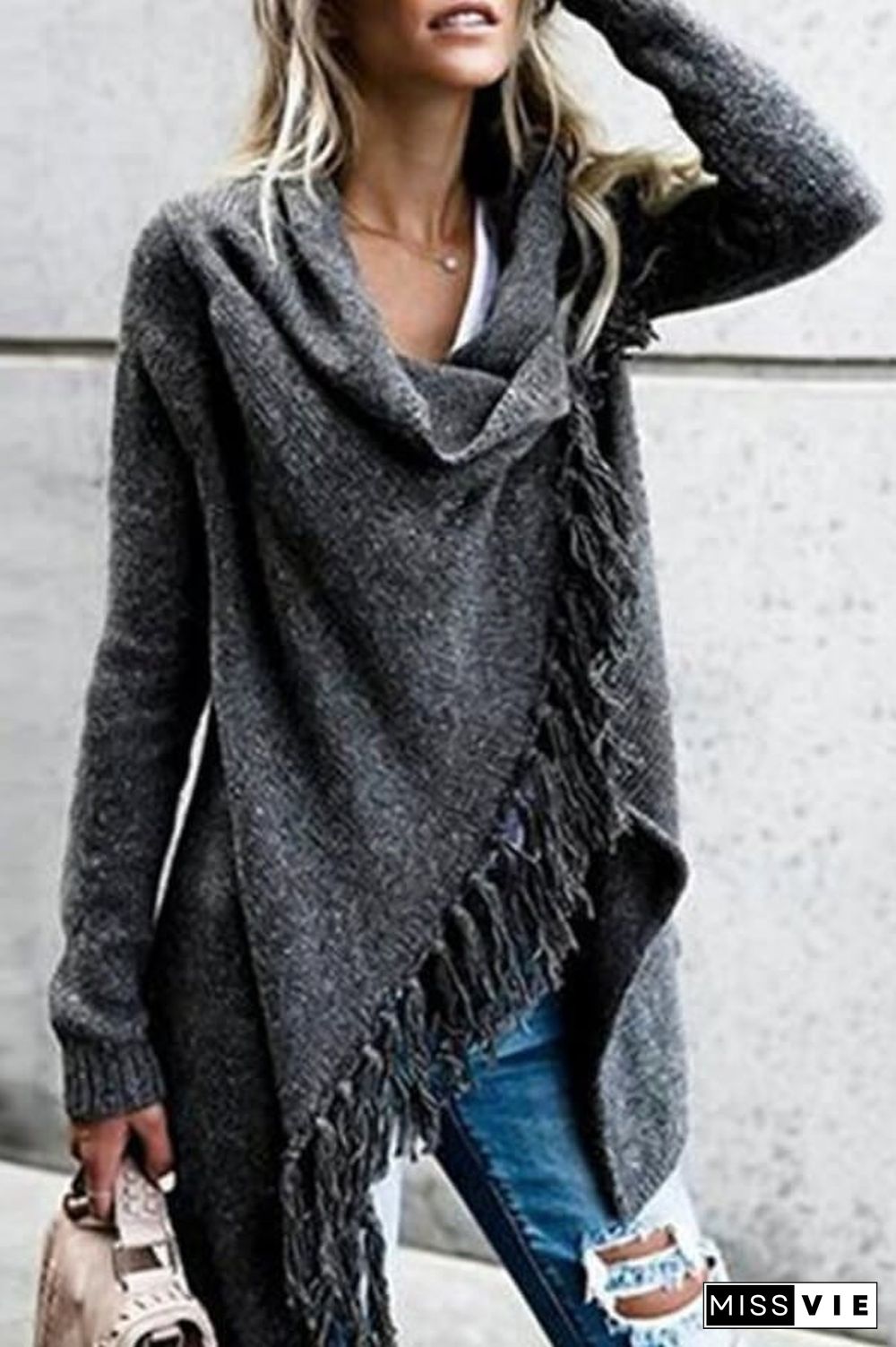 Casual Fringed Slim Sweater Coat