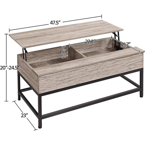 Modern Metal Wood Lift-Top Coffee Table Sofa Laptop Desk in Grey Wood Finish - 20