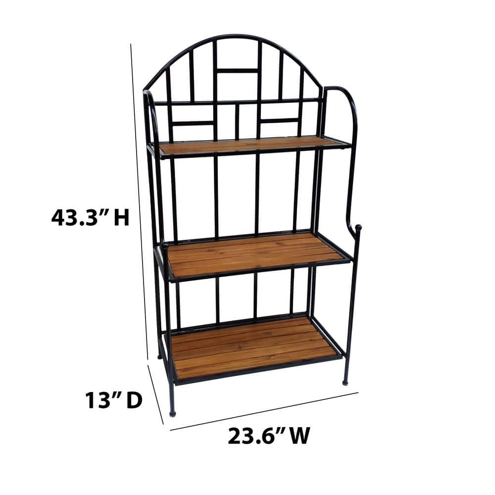 TK CLASSICS 3-Tier Outdoor Folding Metal Plant Stand with Acacia Shelves PS78063-QK691