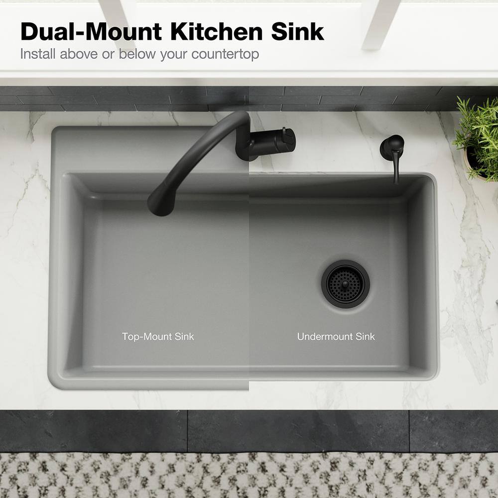 KOHLER Kennon Neoroc Matte Grey Granite Composite 33 in. 1-Hole Single Bowl Drop-InUndermount Kitchen Sink K-RH8437-1-CM4