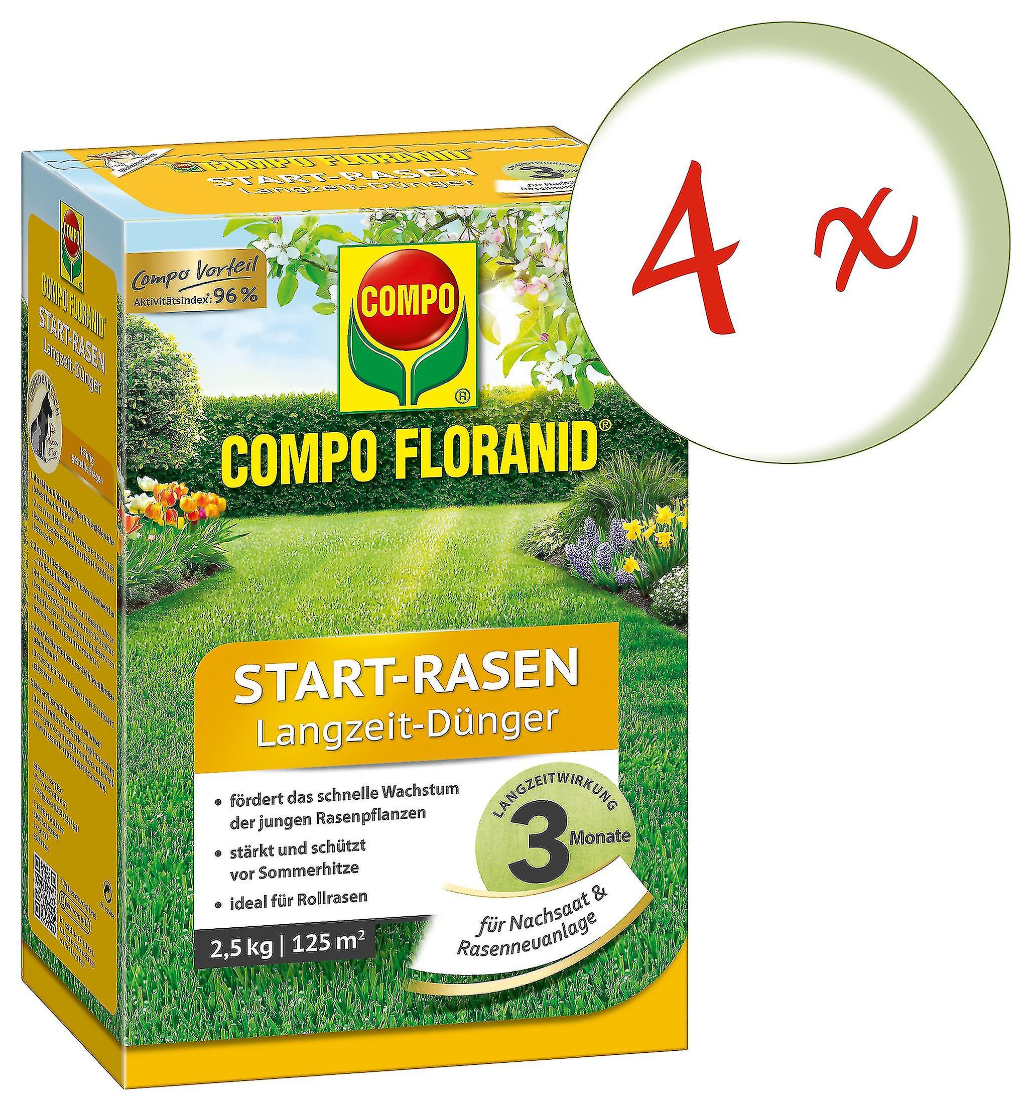 4 x COMPO Floranid?? Start-Rasen Langzeit-D??nger， 2，5 kg