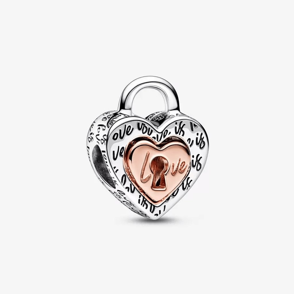 PANDORA  Two-tone Padlock Splittable Heart Charm