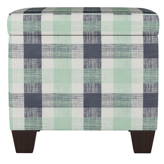 Skyline Furniture Fairland Square Storage Ottoman Check Navy Green