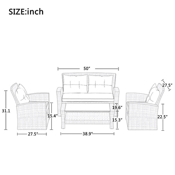 Patio Furniture Set，4 Piece Outdoor Conversation Set All Weather Wicker Sectional Sofa with Ottoman and Cushions for Garden Deck