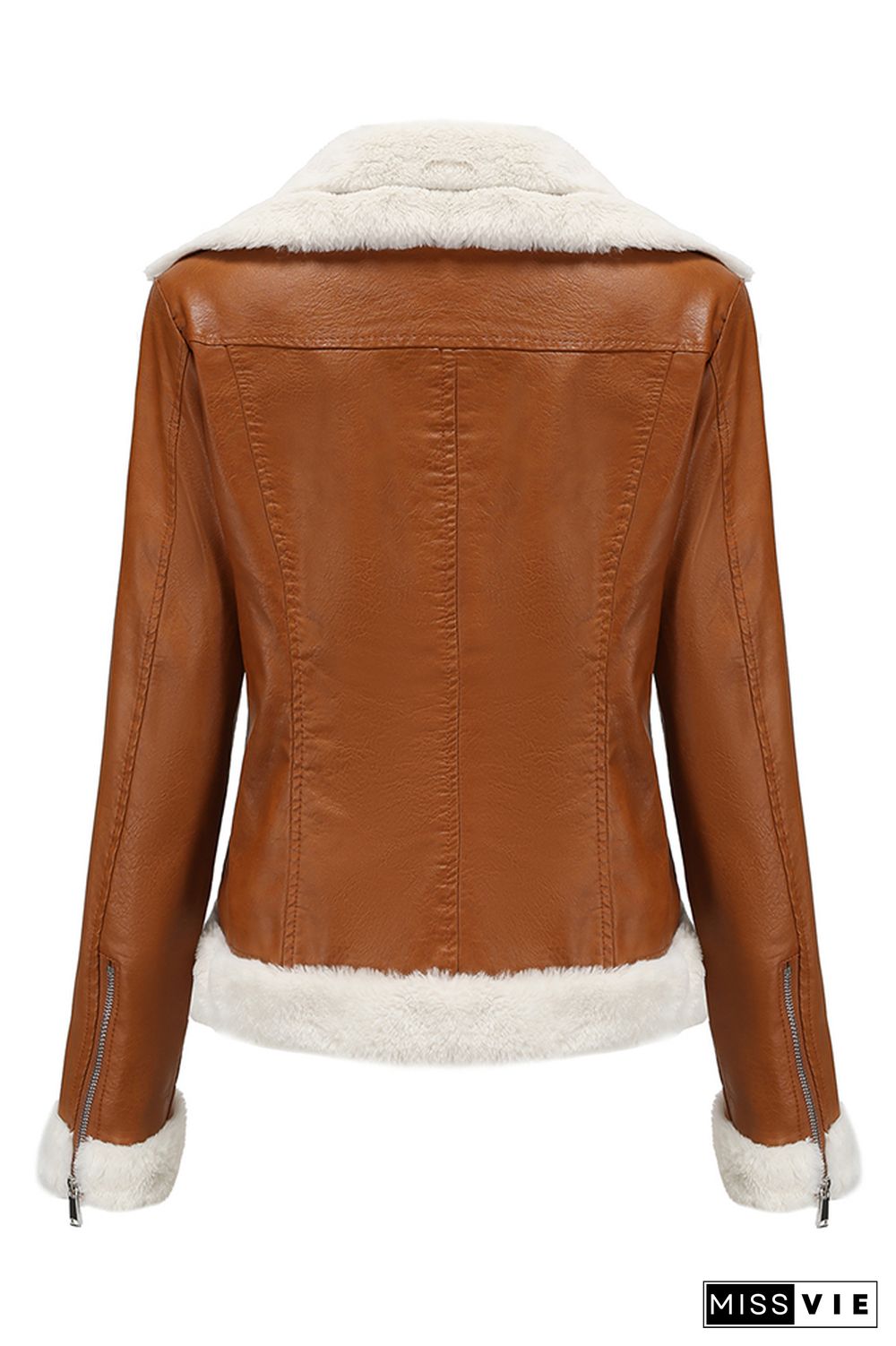 Fleece Leather Jacket with Pockets