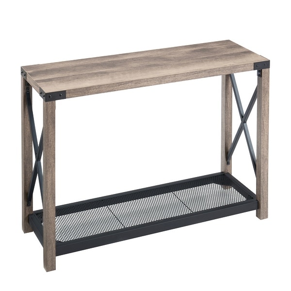 Farmhouse Entry Table， Industrial Sofa Table with 2 Tier Console Table