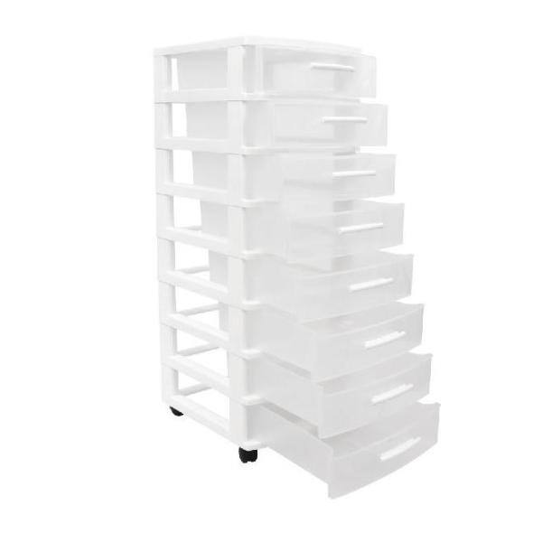 MQ 8-Drawer Resin Rolling Storage Cart in White and Clear 450-WHT