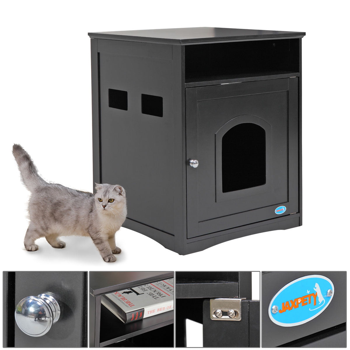 Coziwow Cat Washroom Cat Litter Box Cover Pet Crate End Table Wooden Side Kennel Indoor Black