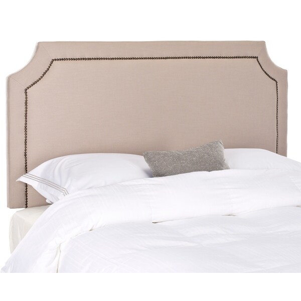 SAFAVIEH Shayne Taupe Linen Upholstered Headboard - Brass Nailhead (Queen) - - 7348242