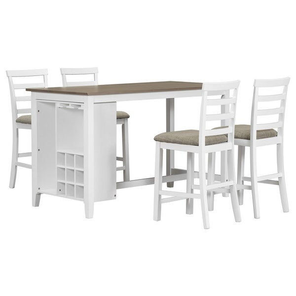 Wood Counter Height Dining Set， Dining Table Set of 5 w/ Padded Chairs