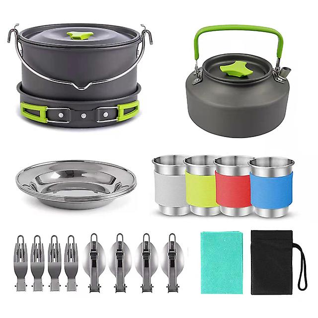 22pcs Lightwelght Outdoor Camping Soup Pots， Pans， Teapots Whit 4 Cupscamping Cooking Kit For 4 Person  Hiking Picnic