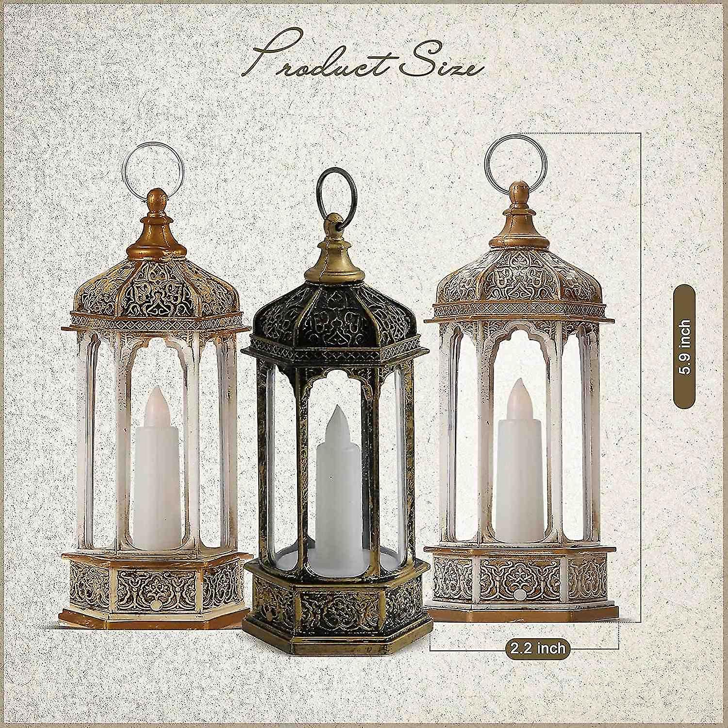 Hexagonal Candle Lantern With Lights， Set Of 3 Decorative Lanterns-6.1 Inch， Lanterns Decorativ