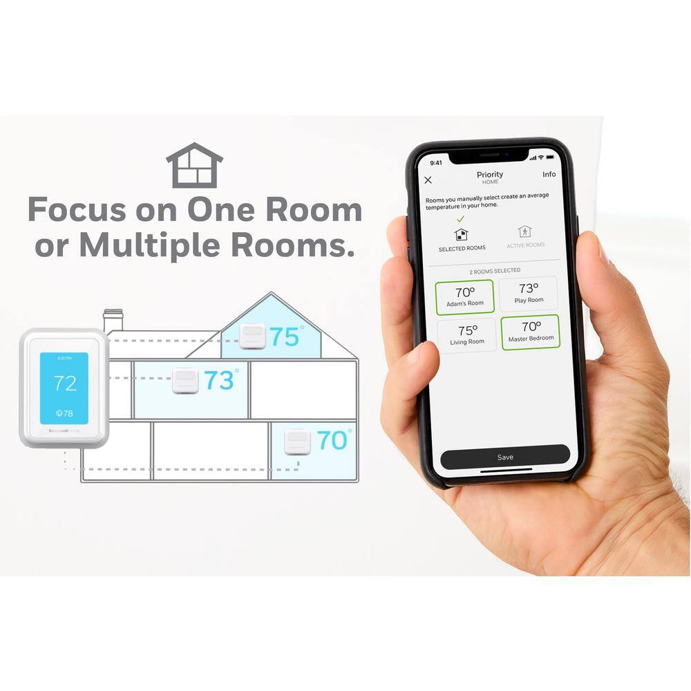 Honeywell Home T9 WiFi 7-Day Programmable Smart Thermostat with Touchscreen Display and Smart Room Sensor RCHT9610WFSW2003