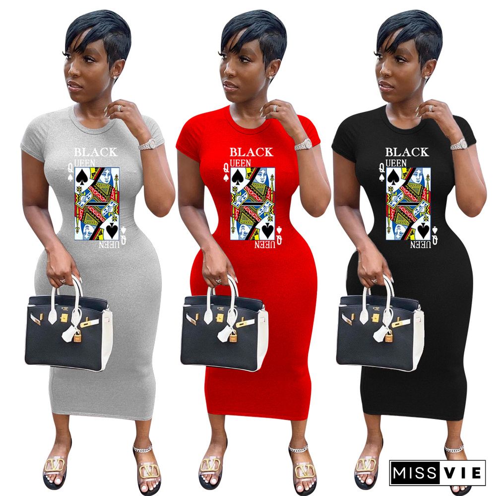 Fashion Spades Q Digital Print Short Sleeves Dress