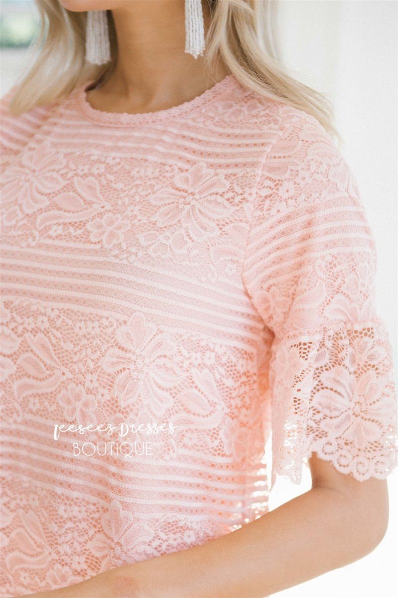 Lace Scalloped Bell Sleeve Top