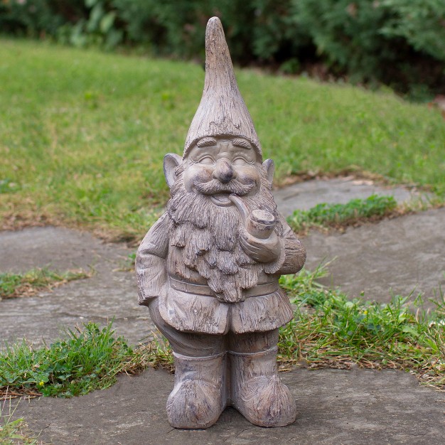 Gray Standing Gnome Outdoor Garden Statue