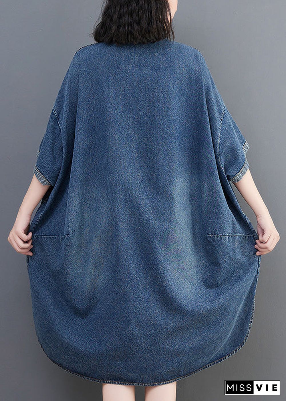 Loose Blue-little flower Button Side Open Maxi Denim Dress Summer