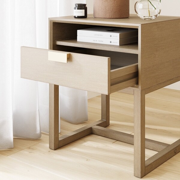 Nathan James Luke Wood End Table with Storage Drawer and Cubby