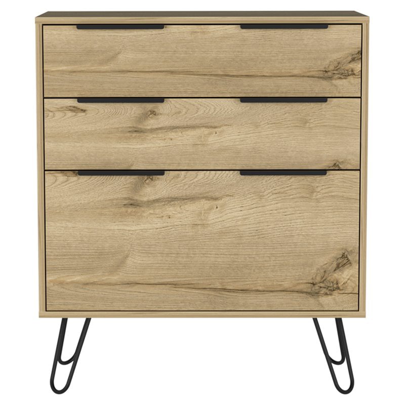 Atlin Designs Modern Metal Dresser with 3-Drawer & Countertop in Light Oak