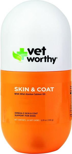 Vet Worthy Wild Alaskan Salmon Oil Soft Chew Dog Supplement， 30 count