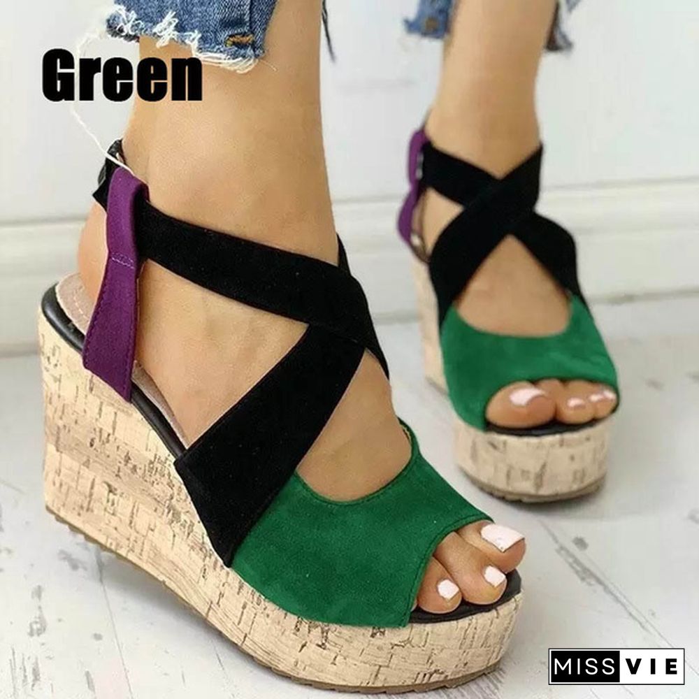 Summer New Fashion Sandals Women Wedge Heel Platform Shoes Cross Strap Sandals Retro Shoes Plus Size 35-43