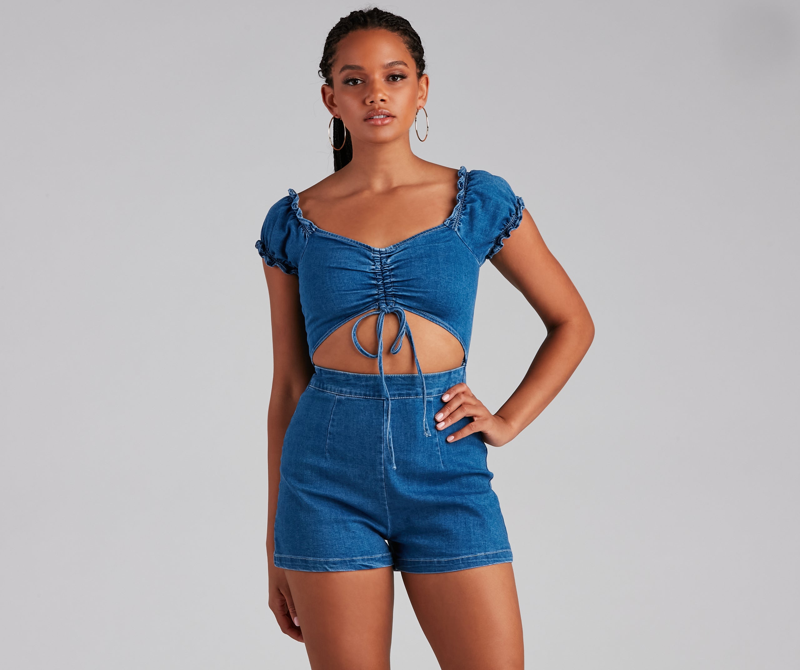 Stylish Intentions Cutout Denim Romper