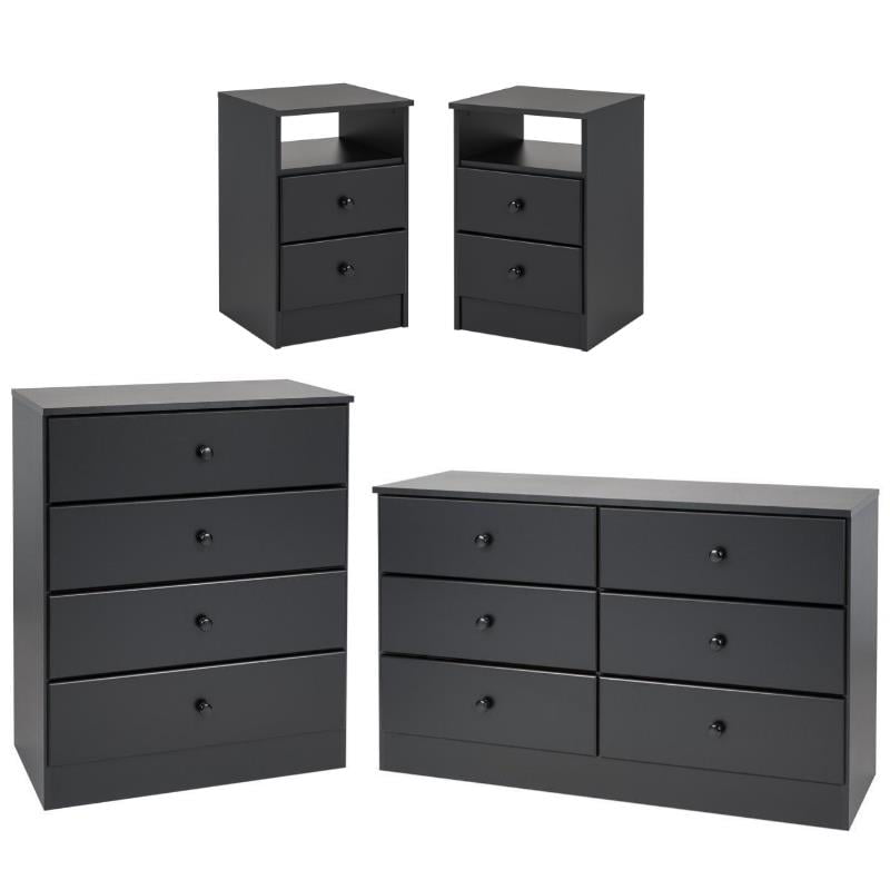 Home Square 4-Piece Set with 2 Nightstands Double Dresser 4-Drawer Chest, Black