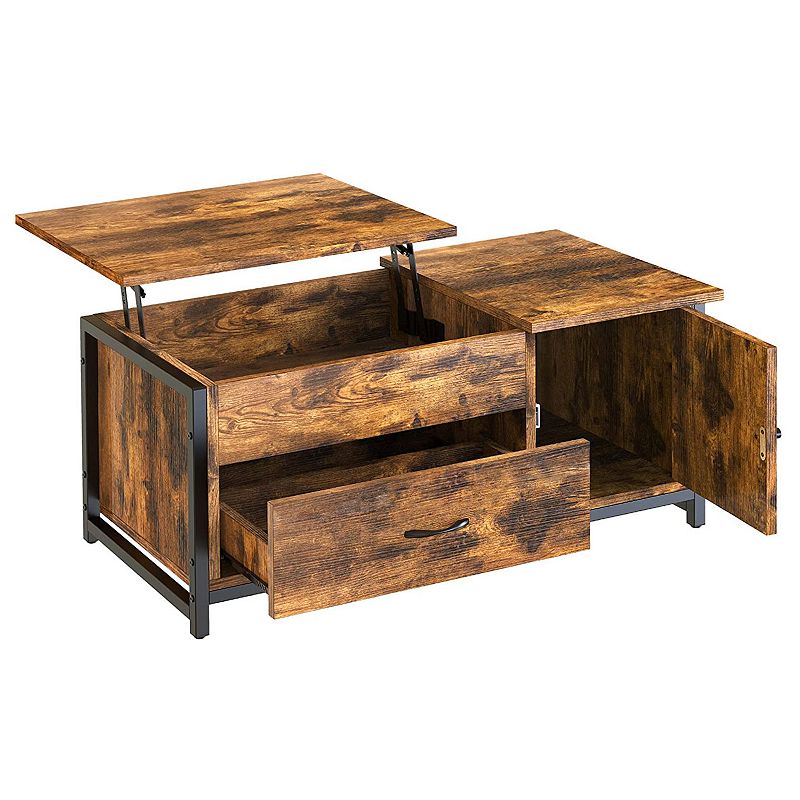 FABATO 41.7 Inch Lift Top Rustic Open Storage Coffee Table with Drawers， Brown