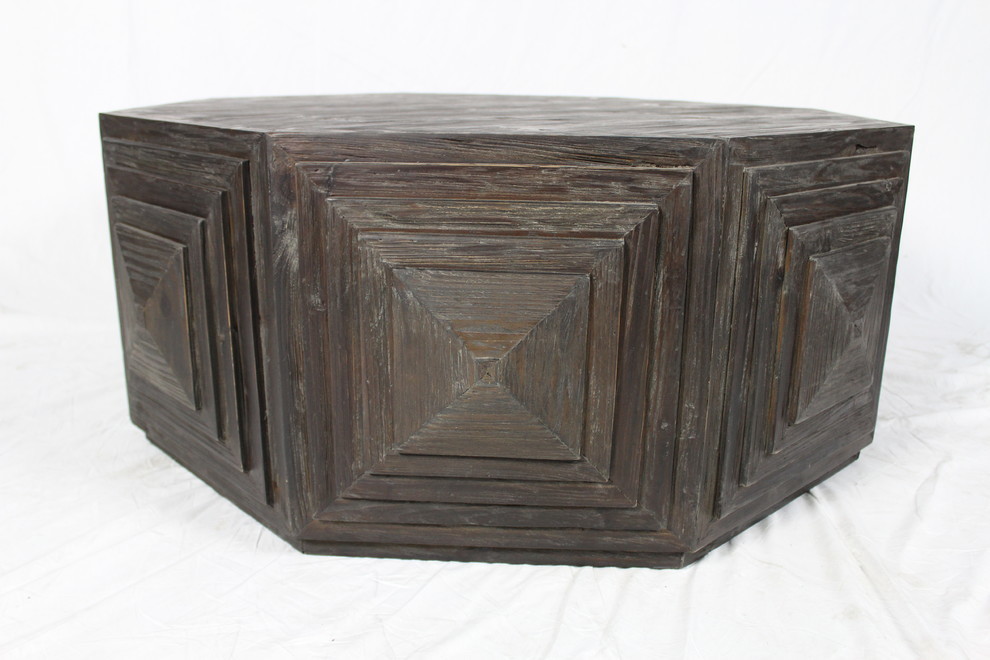 Morris Solid Wood Cocktail Table with Beveled Face in Antique Brown   Transitional   Coffee Tables   by Moti  Houzz