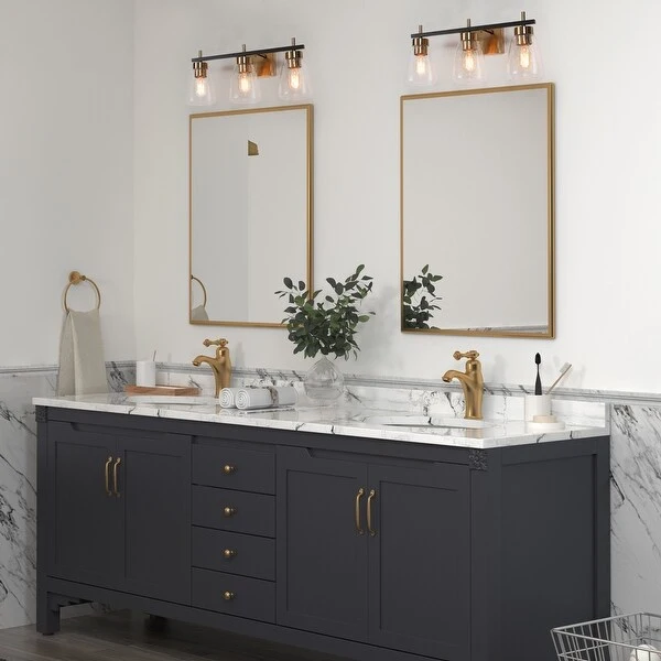 Marsie Modern Farmhouse 3-light Bathroom Vanity Lights Gold Black Wall Sconces - L 22