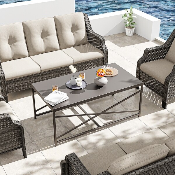 Cozywor Outdoor Patio Coffee Table，Outdoor Rectangular Metal Table for Deck，Porch，or Poolside，AllWeatherResistance