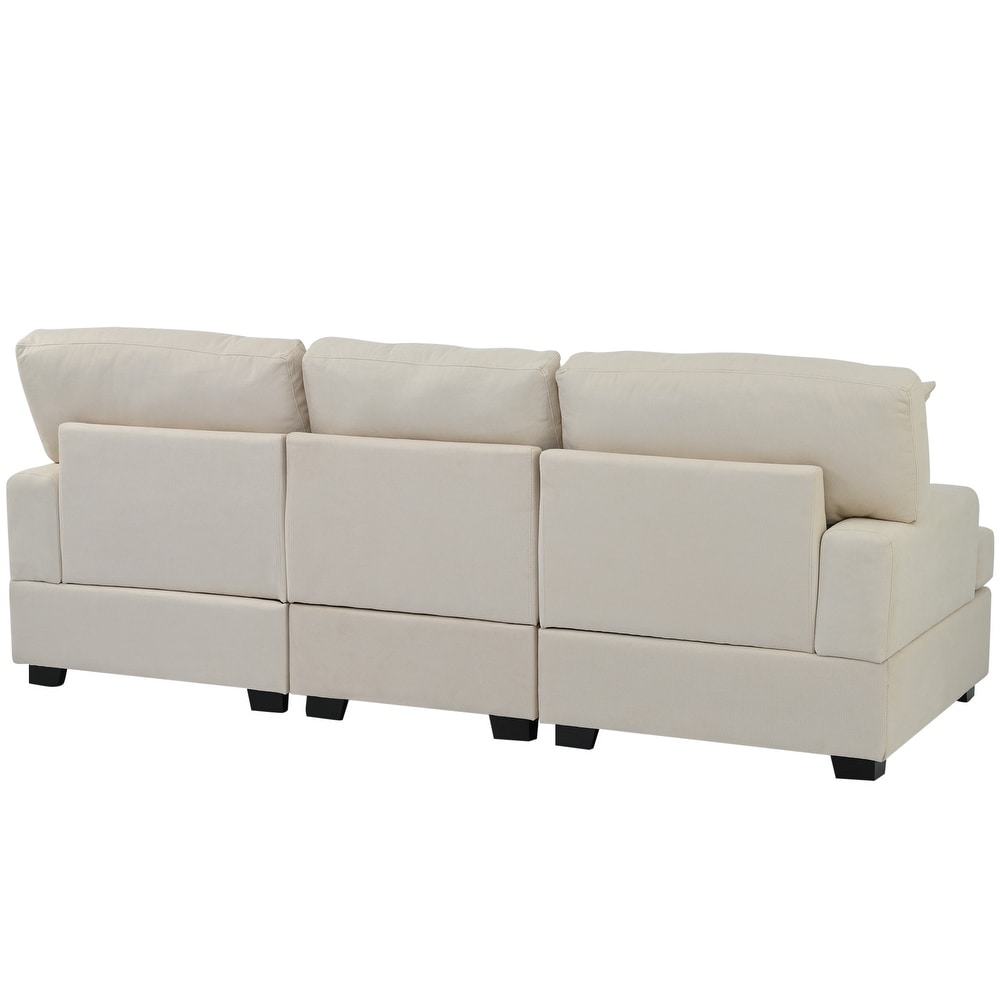 Straight Row Sofa w/ Pillows  Livingroom Linen Fabric Couch  Beige