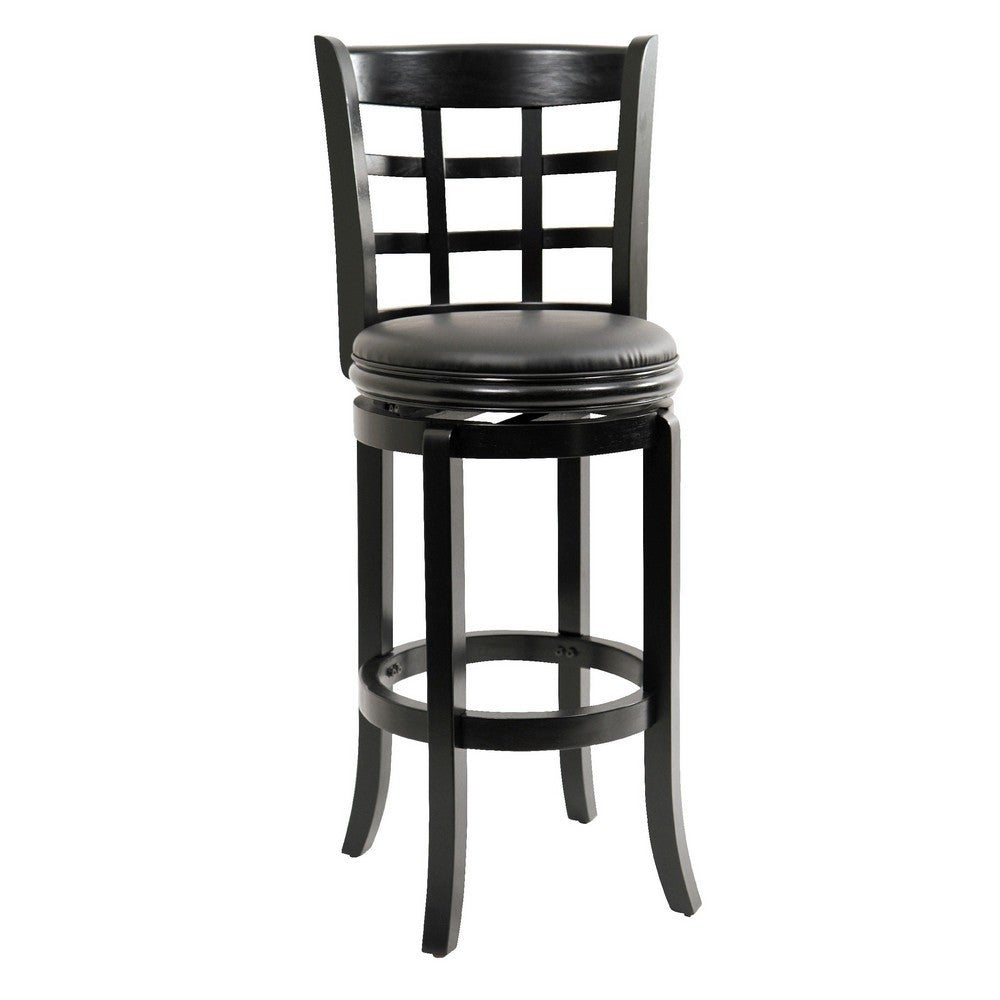 Sabi 24 inch Swivel Counter Stool， Solid Wood， Faux Leather Black - 19.5 L x 18 W x 43.5 H